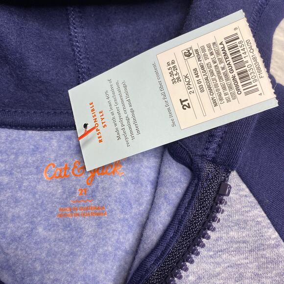NEW Cat & Jack Hooded Zip Down Sweatshirt in Color-blocked Blue/Heathered Blue - Picture 4 of 5